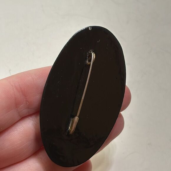 Vintage Soviet Russian Hand painted Black oval wooden brooch prince swan pin - Picture 4 of 6